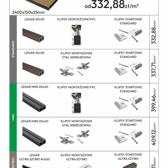 Deska tarasowa dwustronna BERGDECK B150 szczotkowana Orzech 2,4m 25 mm, BD1003, Bergdeck