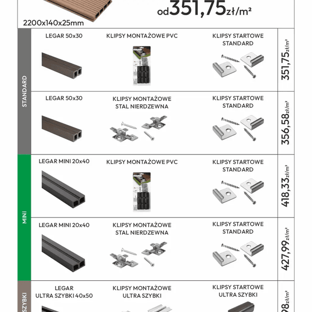 Deska tarasowa dwustronna BERGDECK S140 Heban 2,2m 25 mm, BB1105, Bergdeck