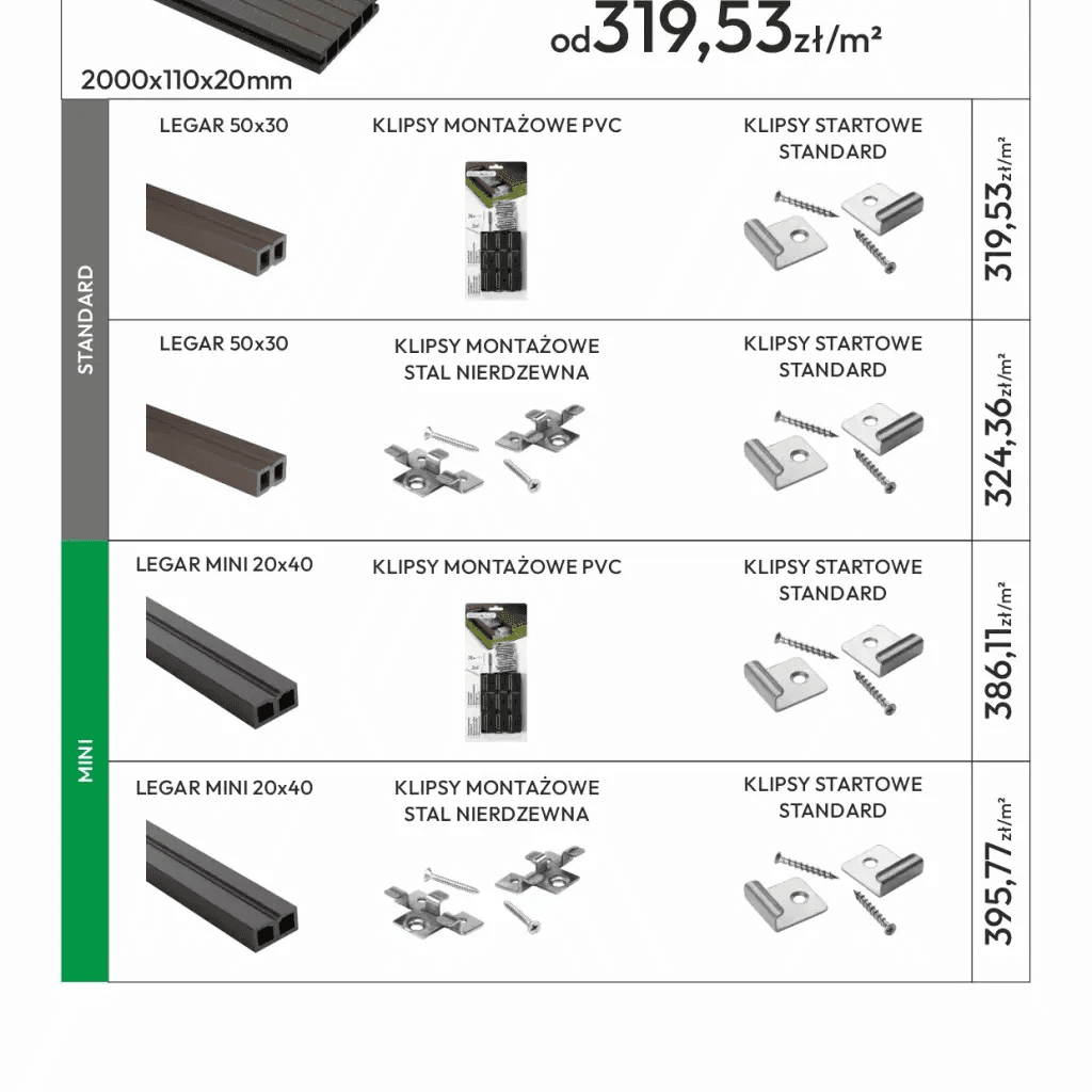 Deska balkonowa tarasowa dwustronna Eco Mini B110 szczotkowana Kasztan 2m 20 mm, NT1092, Salag