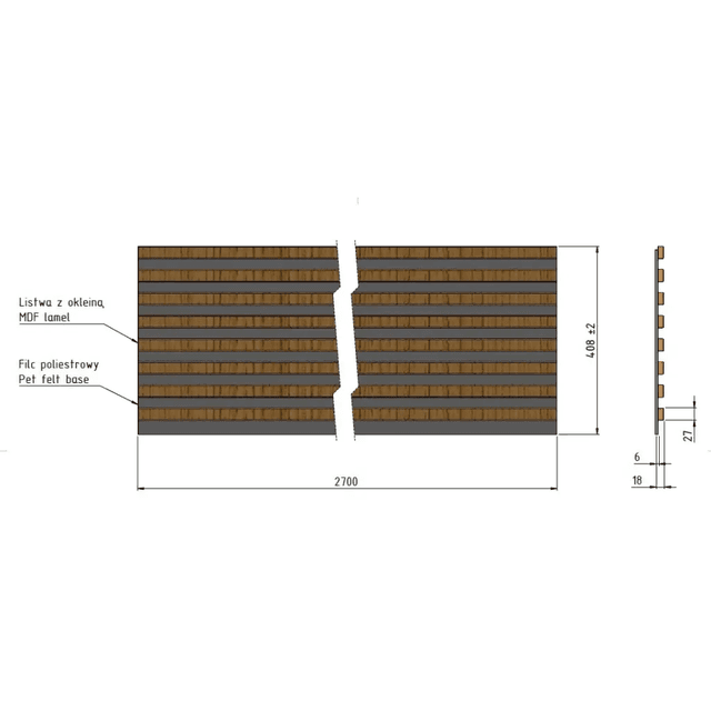 Lamele Panel lamelowy na filcu dąb jasny 2700 x 408 mm, 53615642103, Marbet Design