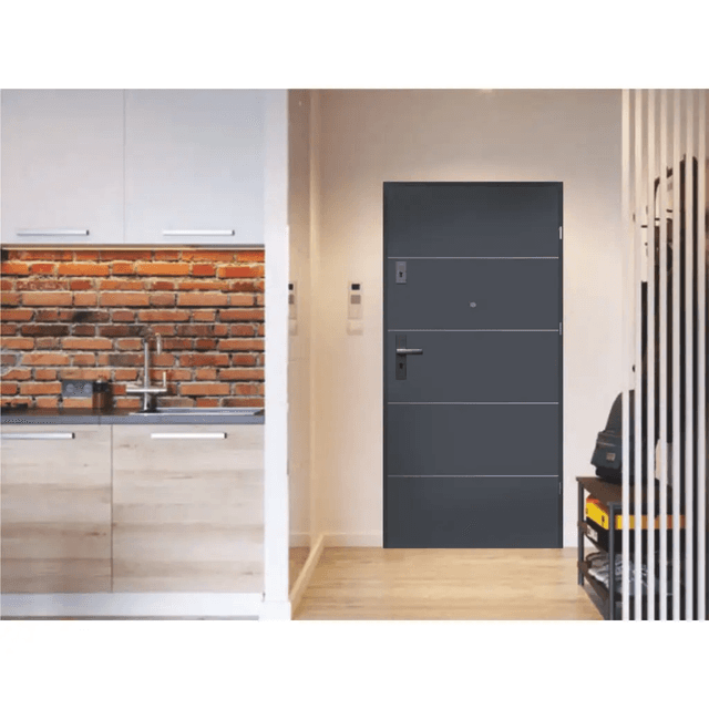 Drzwi Wejściowe Agat Prawe 80 Antracyt Intarsje srebrne, SPEAJ60P082NCJSD30ON00, PORTA