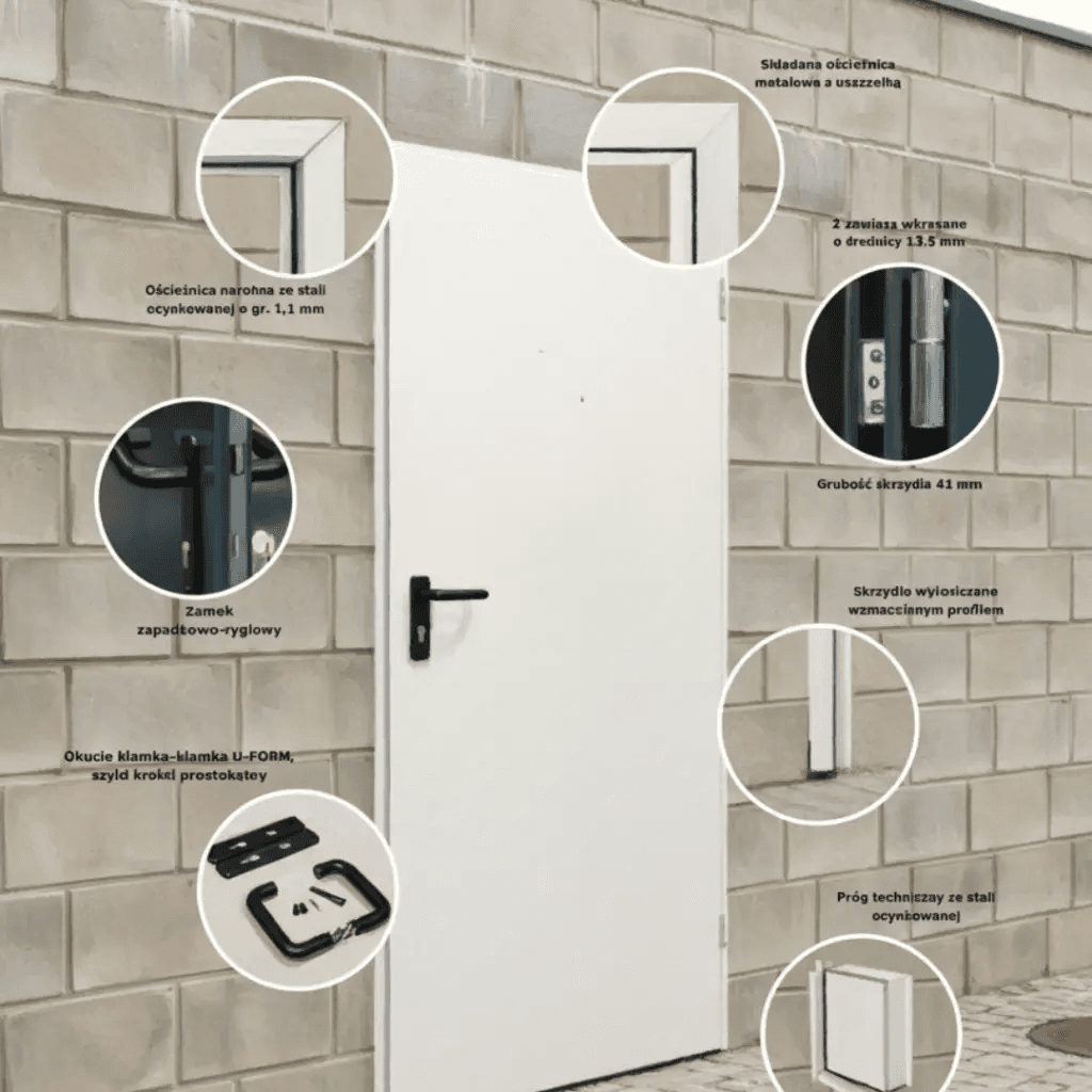 Drzwi techniczne stalowe 80 cm lewe Ecouni, T40 URAN 2 BIAŁY/80 LEWE, Domoferm