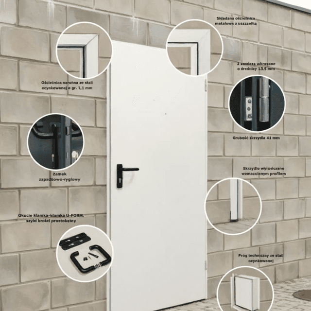 Drzwi techniczne stalowe 80 cm lewe Ecouni, T40 URAN 2 BIAŁY/80 LEWE, Domoferm